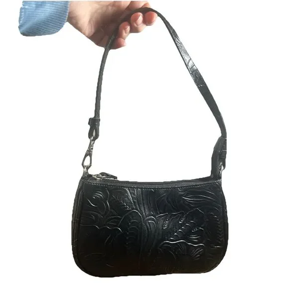 Charter Club Faux Leather Black Embossed Small Shoulder Bag 7.5x5in Chic - Picture 13 of 13